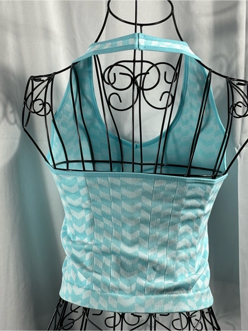 Light Aqua Chevron Ribbed halter Tank Top - Picture 5 of 5